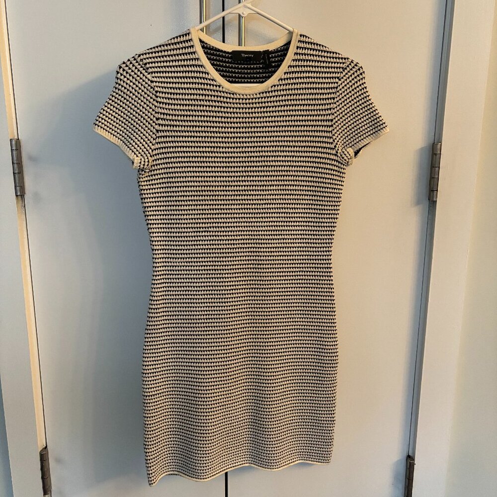 Theory Branteen Knit Sweater Dress - Black and White